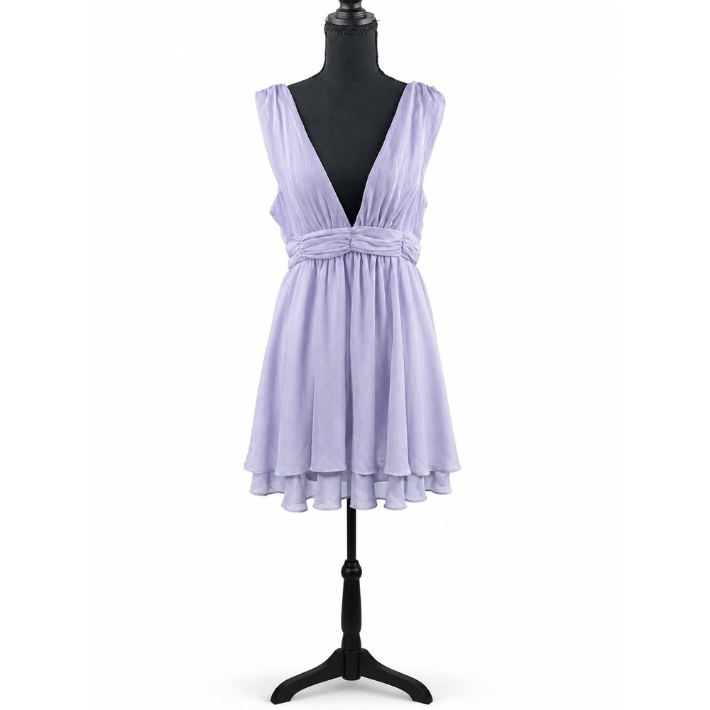 Love Tree Lavender Plunge V Neck Chiffon Mini Dress Size L